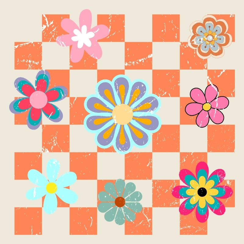 À carreaux fleurs rétro