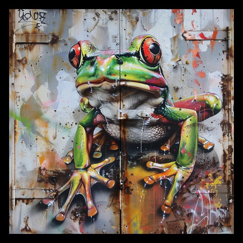 Graffiti green frog rusty surface