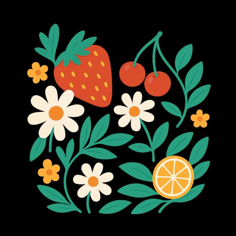 Fruchtblüte – Florales Design mit Erdbeere, Kirsch