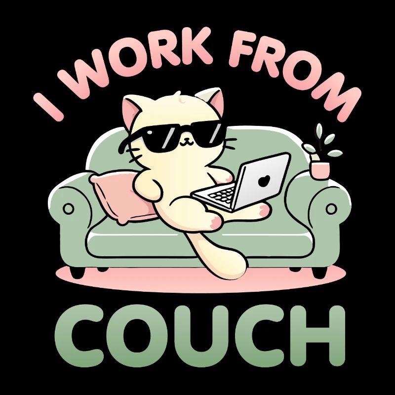 Ich arbeite von der Couch aus – Lazy Cat Remote Worker Design