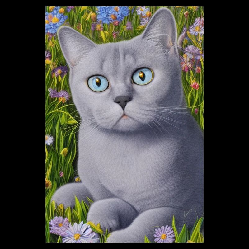 Chat mignon sur une prairie fleurie