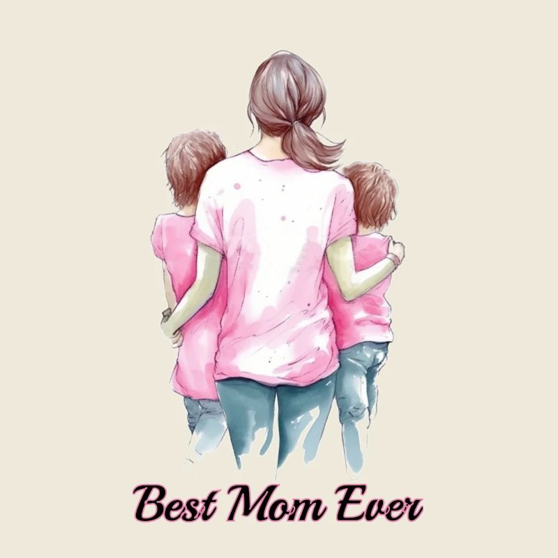 Mere et enfants de dos