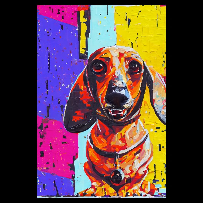 Modernes Pop-Art Print | Dackel mit Graffiti Bunt
