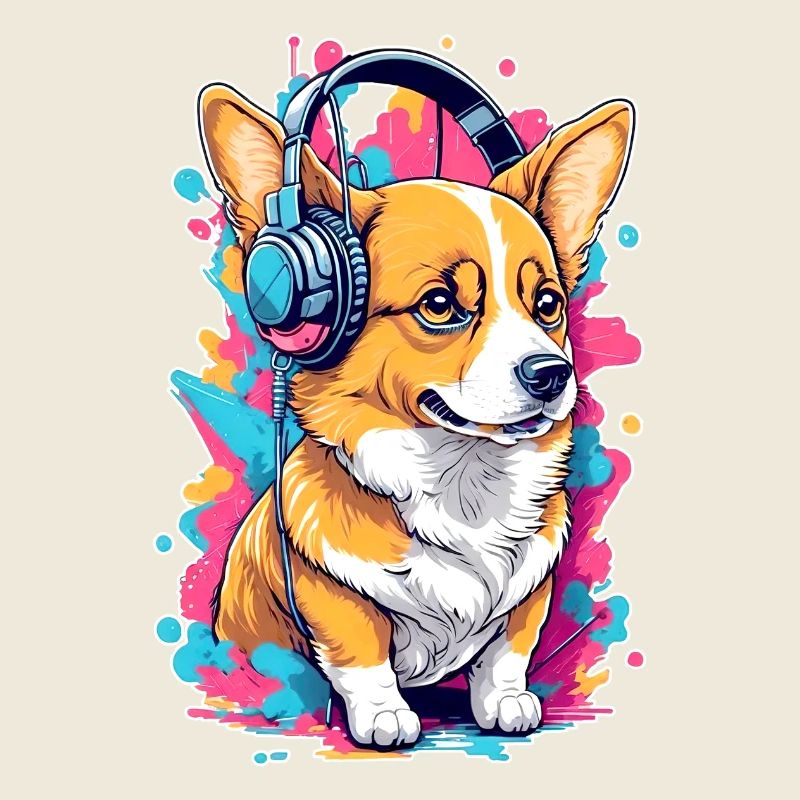Corgi hört Musik