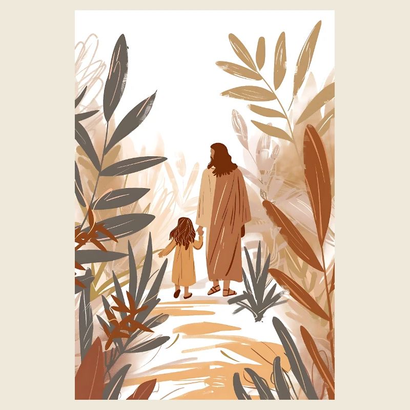 "Jesus, der mit einem Mädchen geht, religiöse