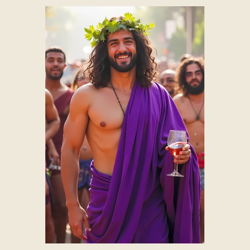 Dionysos, handsome god in grapevine crown