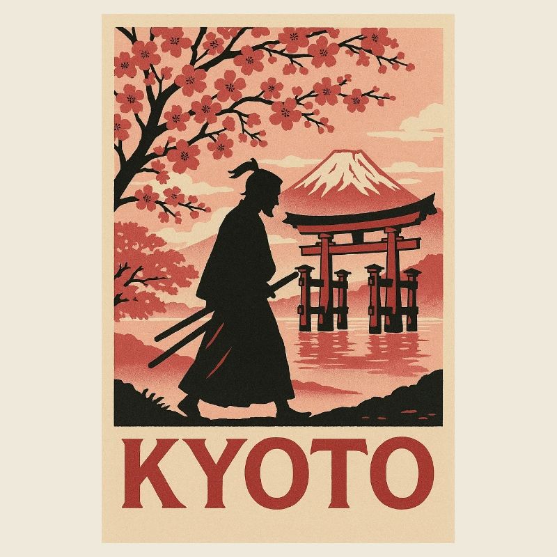 Kyoto Samurai und Kirschblüten Silhouette