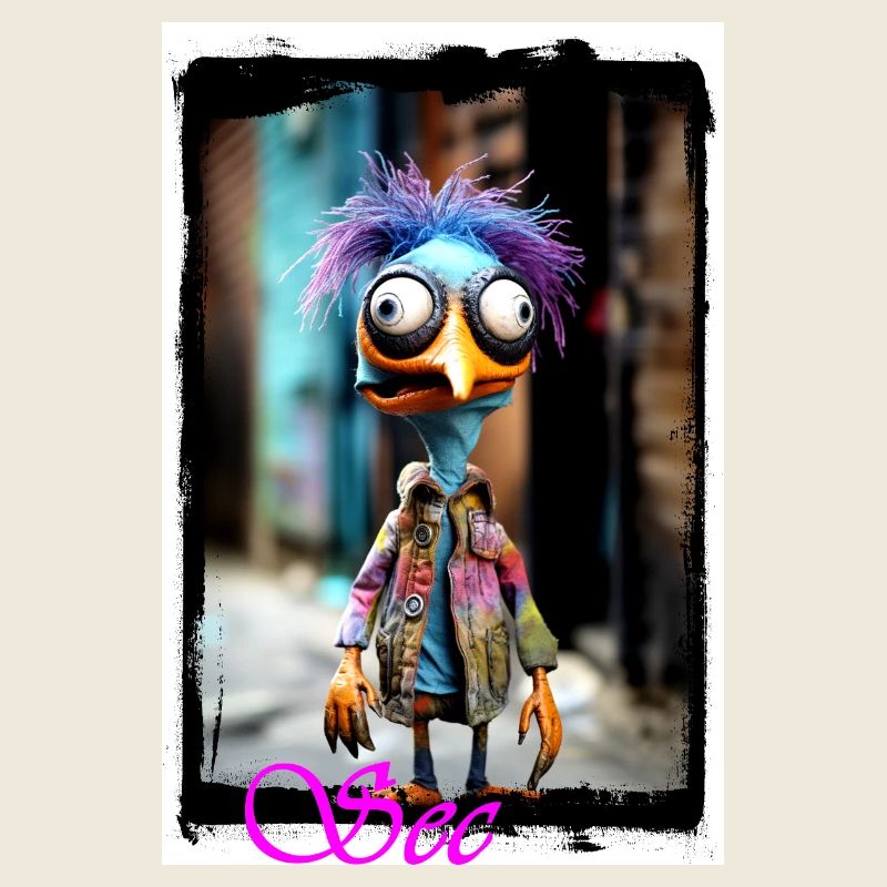 Sculpture d'oiseau colorée de style punk