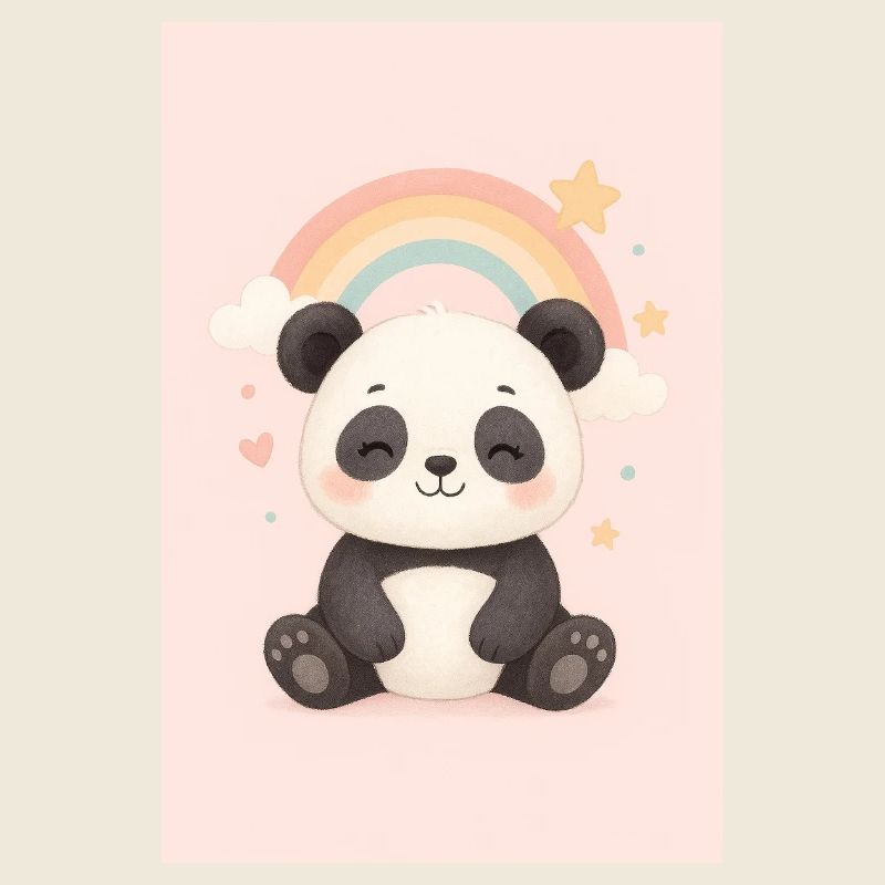 Süßer Panda mit Regenbogen und Sternen