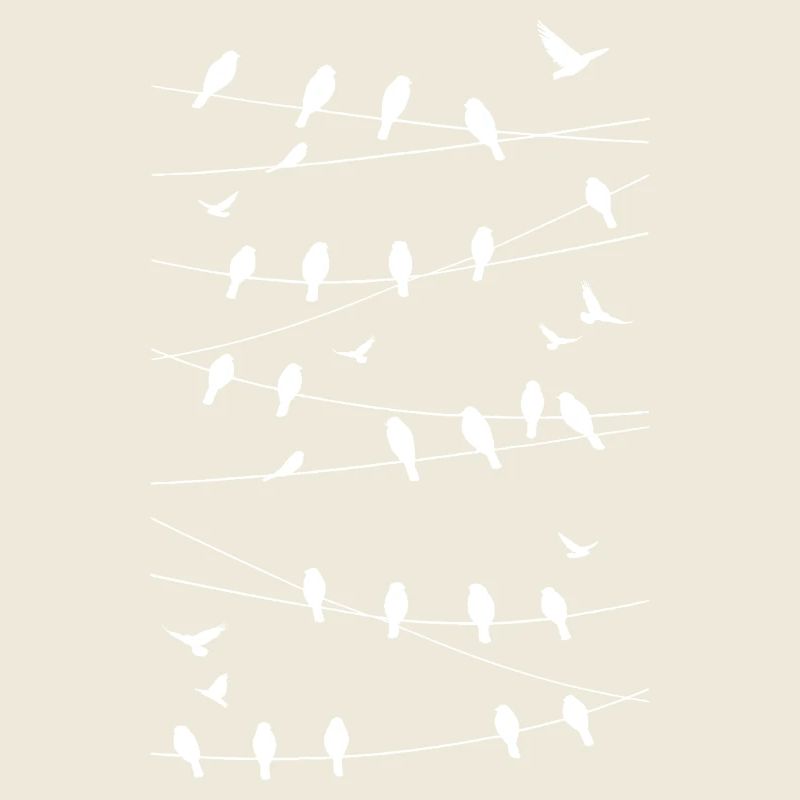 Silhouetted birds on minimalist threads