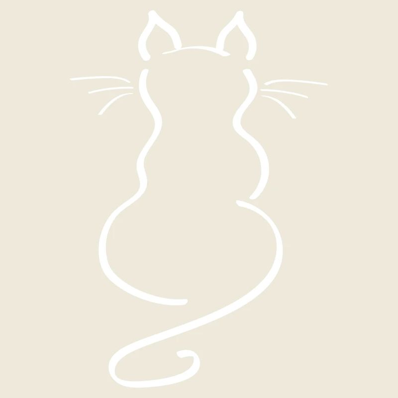 Cat Minimalist Line Back Plain Thick