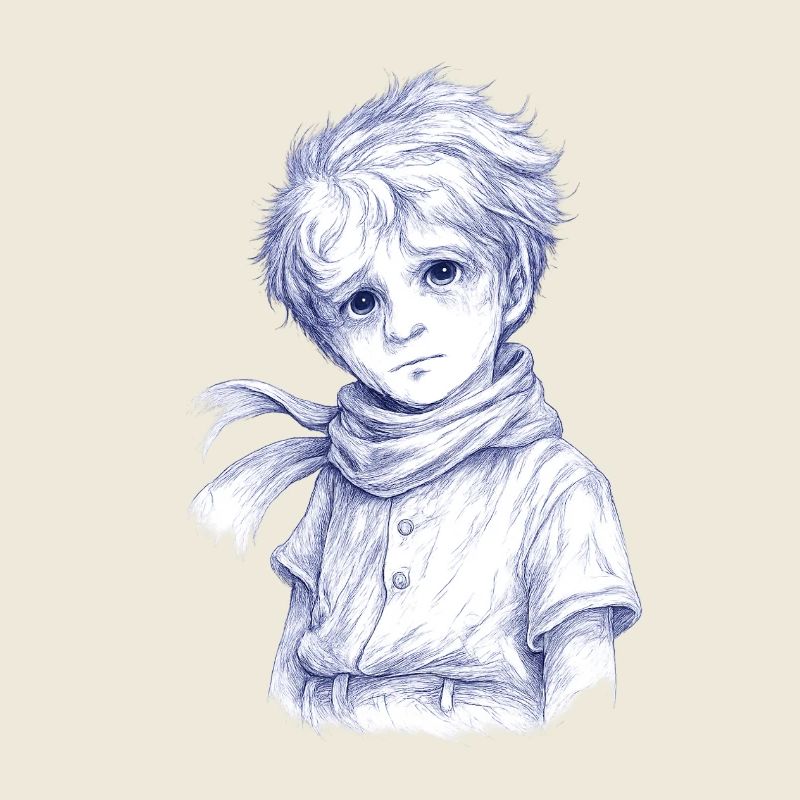 Garçon crayon bleu avec écharpe