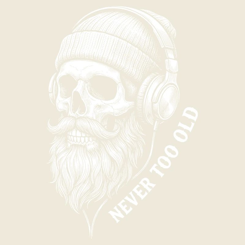 Never Too Old – Musik Totenkopf mit Bart Kopfhörer