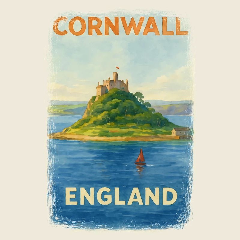 Cornwall England – Affiche de voyage aquarelle