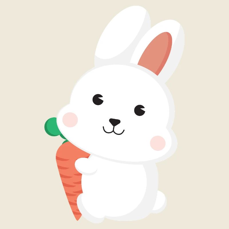 Dessin animé de lapin blanc mignon tenant une carotte