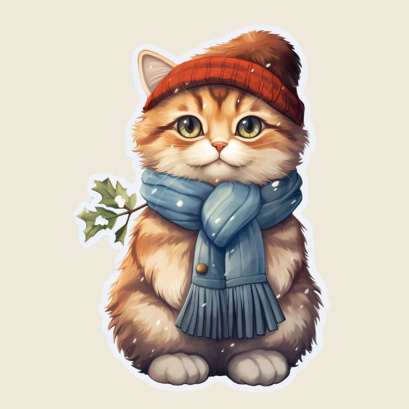 Chat en hiver avec bonnet et écharpe