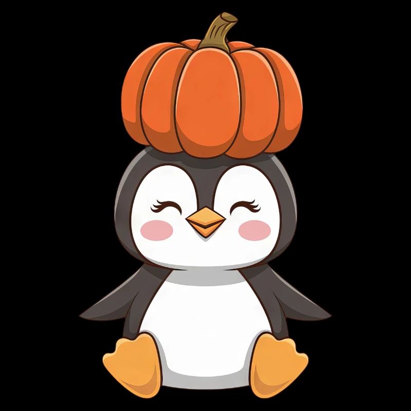 Mignon Halloween Pingouin Citrouille Dessin Animé