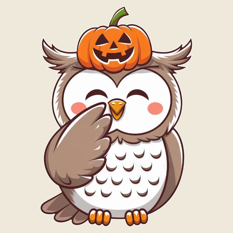 Cute Halloween Snow Owl Pumpkin October Cartoon