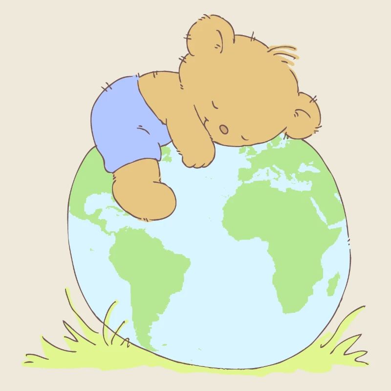 Cute Teddy Bear hugging world globe.