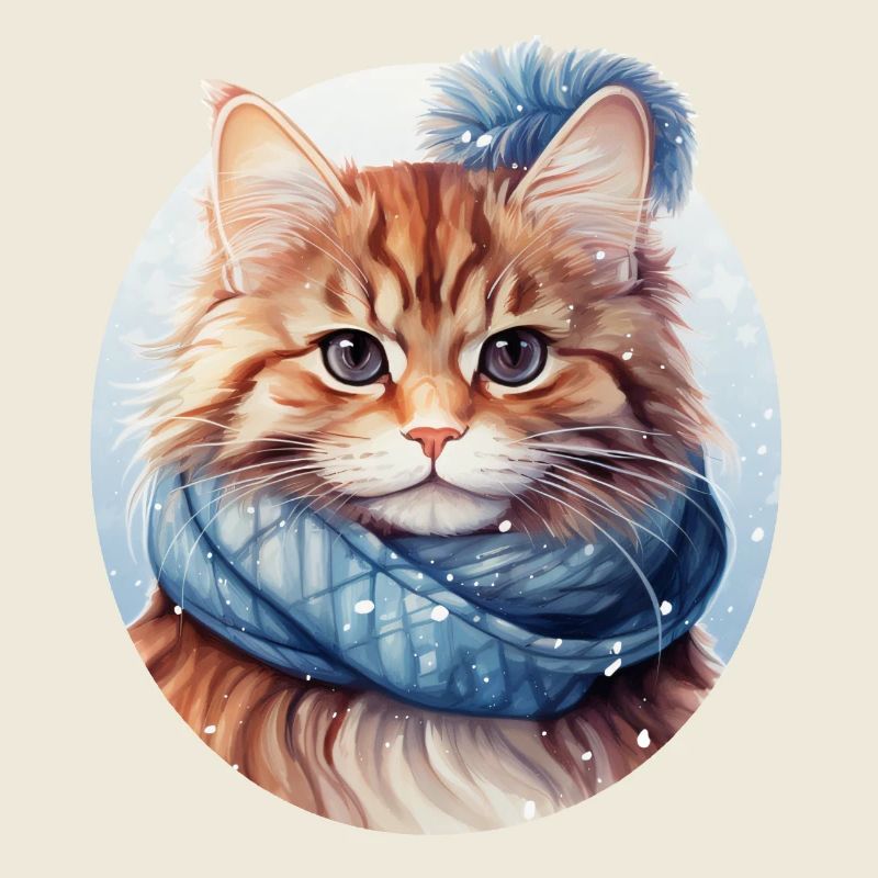 chat tigré rouge avec écharpe dans la neige