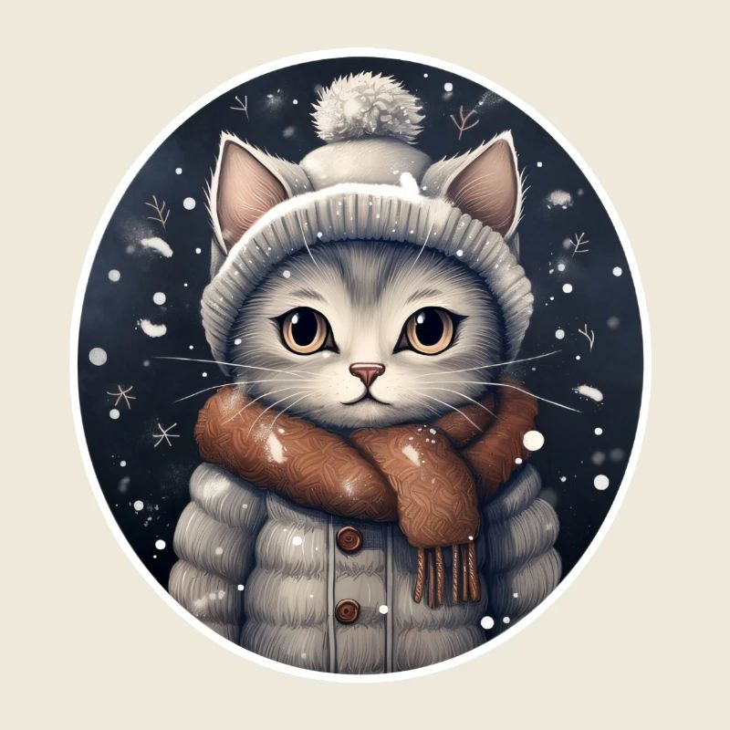Chat avec chapeau, écharpe et veste d’hiver
