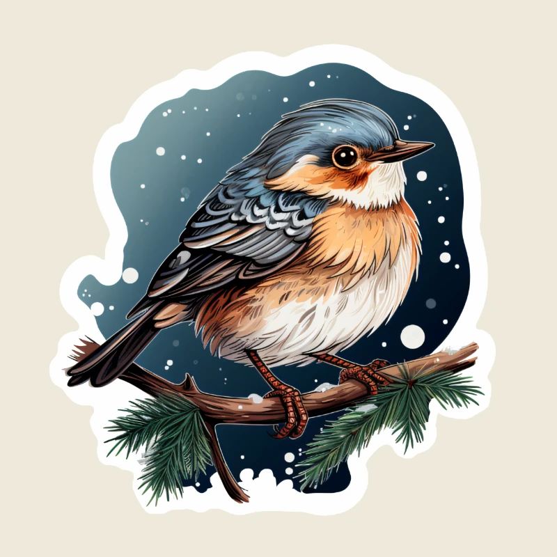 Verträumte Winternacht mit Vogel