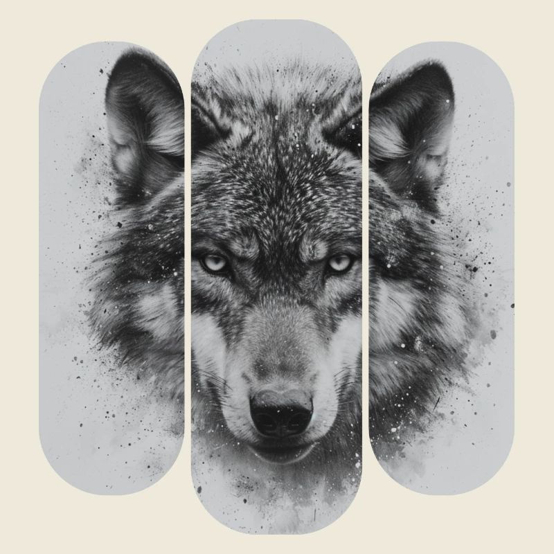 triptyque Loup noir et blanc