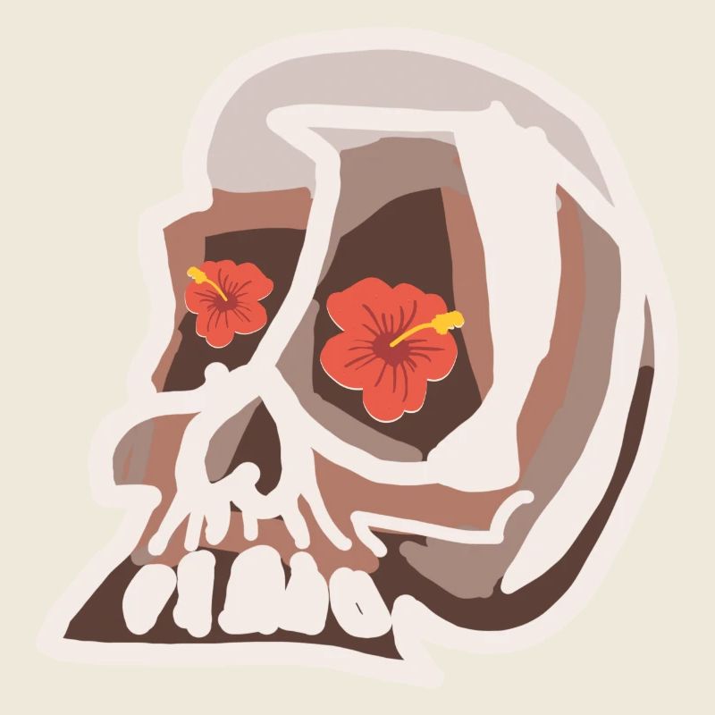 Totenkopf mit Hibiskus Blüten