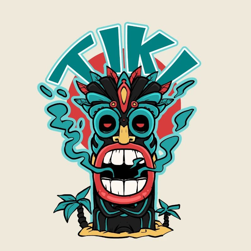 Tiki mask with a smoking mouth