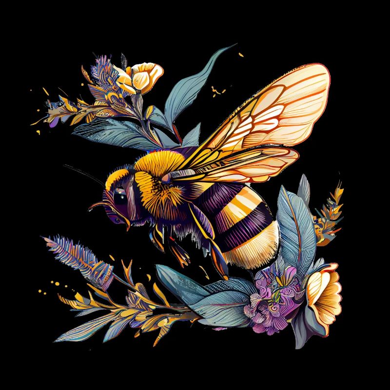 Cool Bee Motif with Flowers Cartoon Comic