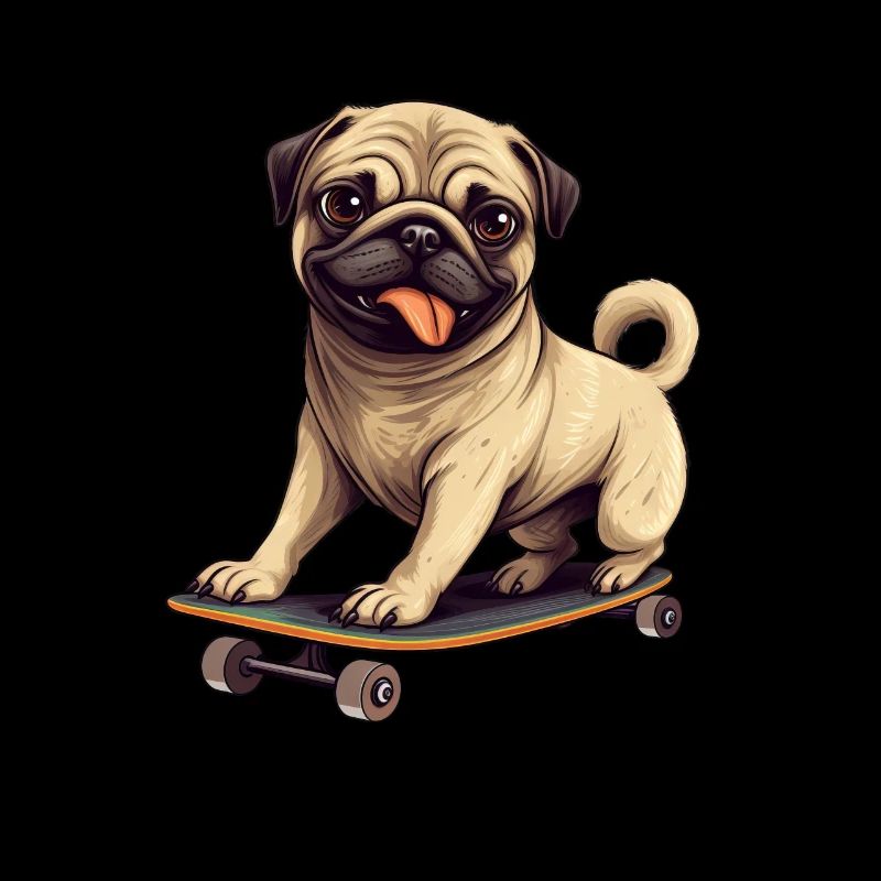 Cute pug dog on a skateboard