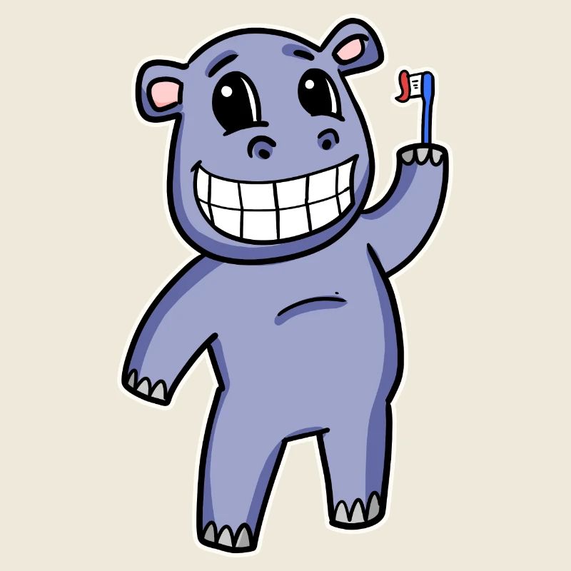 Hippopotame avec brosse à dents