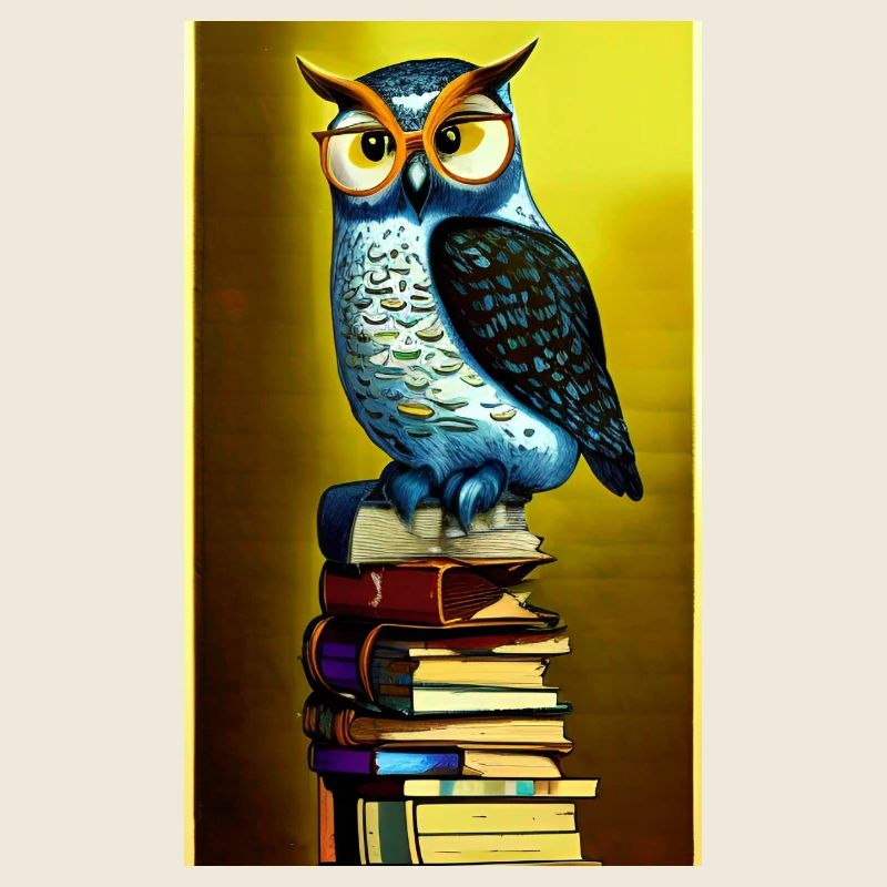 Comic Cartoon Süße Büchereule Eule Bücherstapel