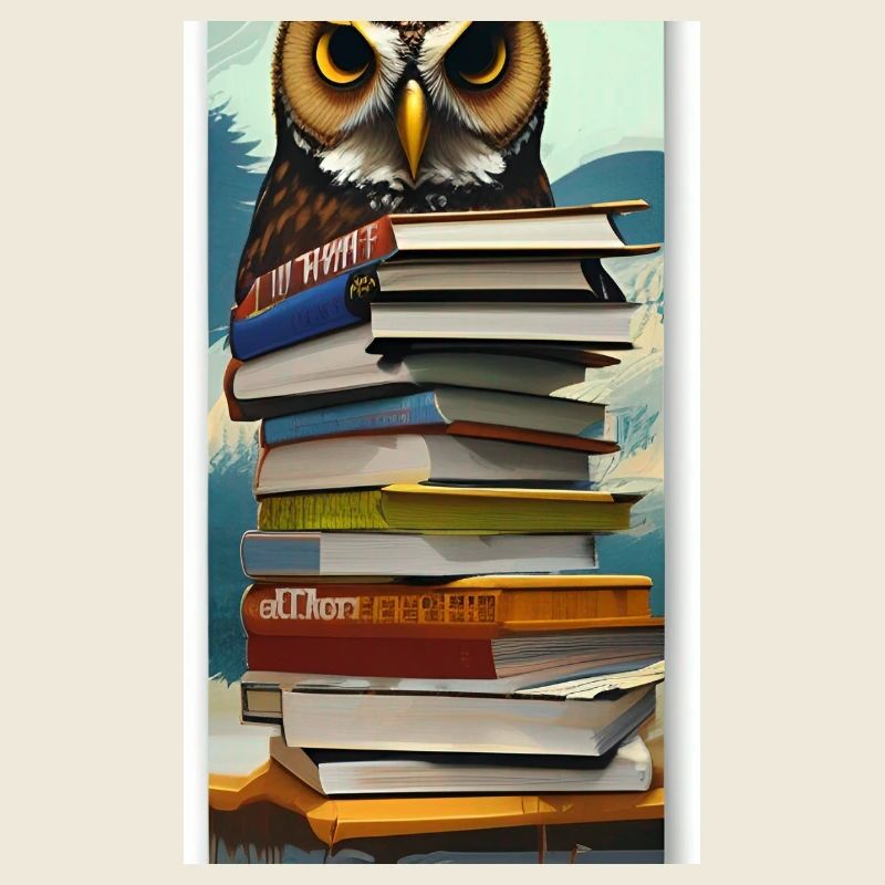 Comic Cartoon Süße Büchereule Eule Bücherstapel