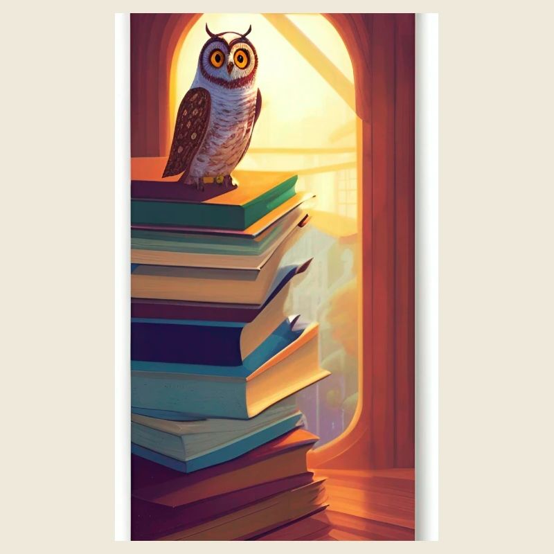 Comic Cartoon Süße Büchereule Eule Bücherstapel