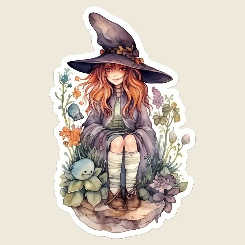 Witch sitting on a stone