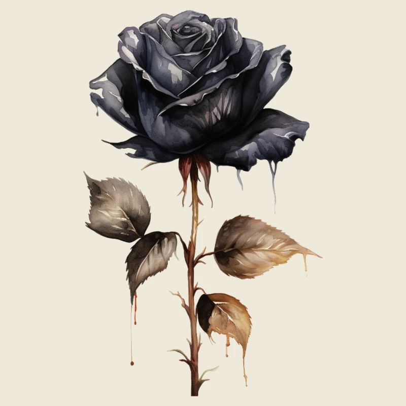 Single black rose with stem darkness