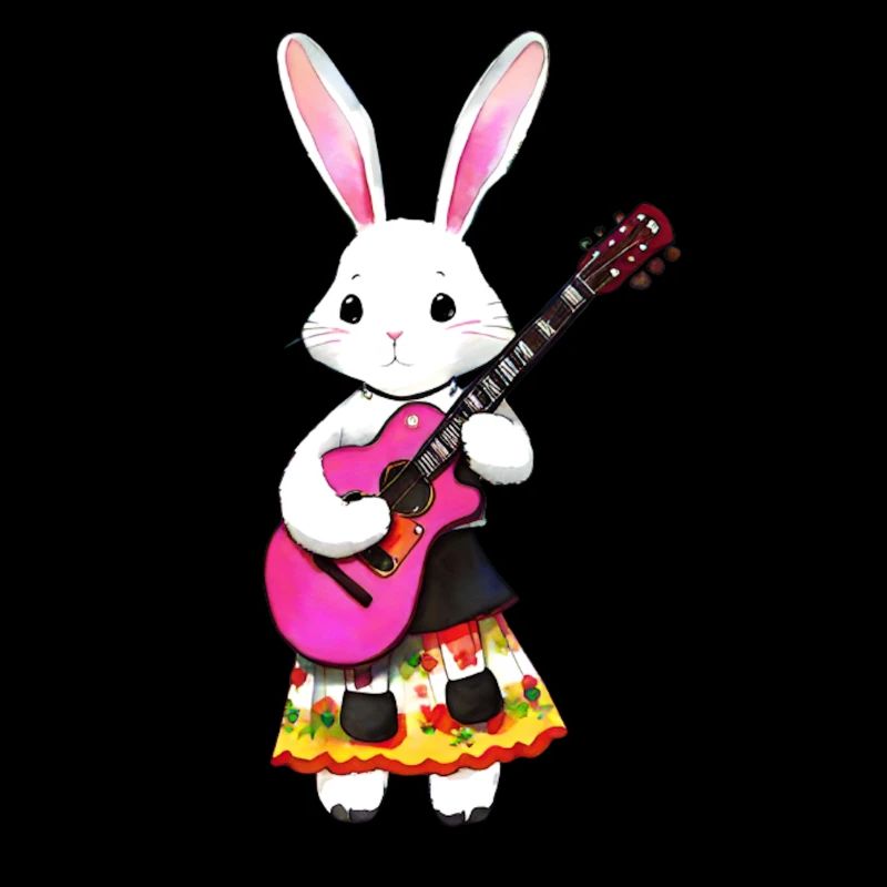 Cute Romantic Rabbit with Guitar