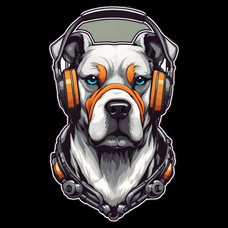 Bunter Hund mit Kopfhörer Musik cool D