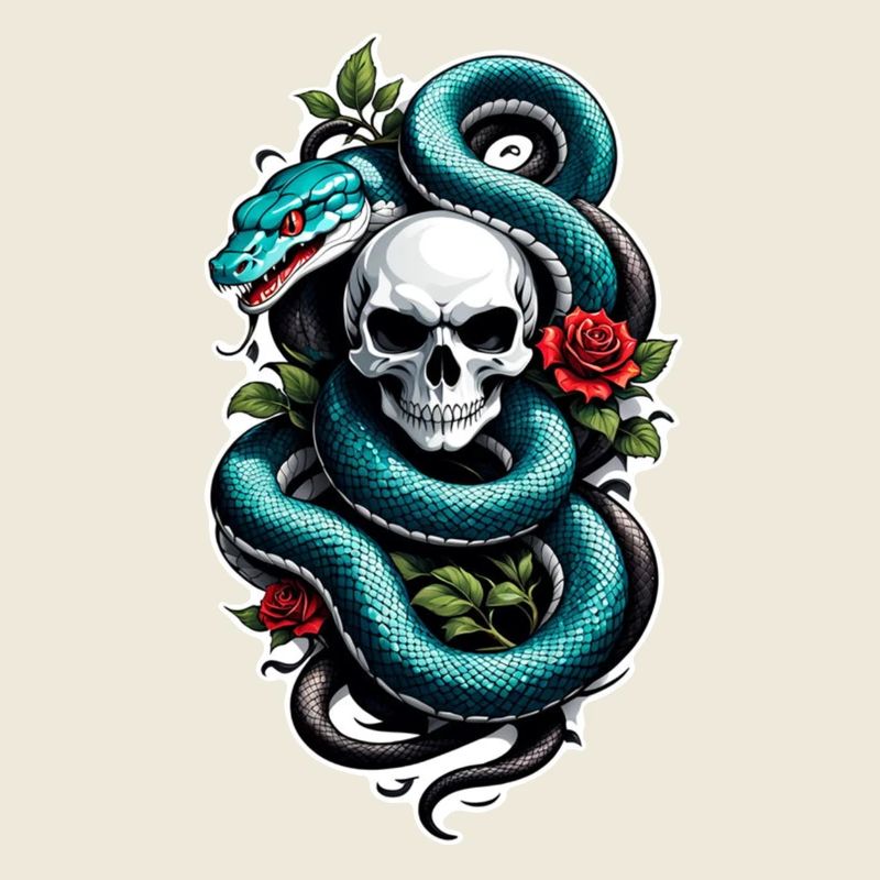 Schlangenskelett und Tattoo