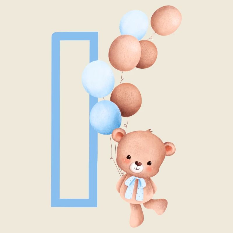 Blauer Buchstabe i Bär