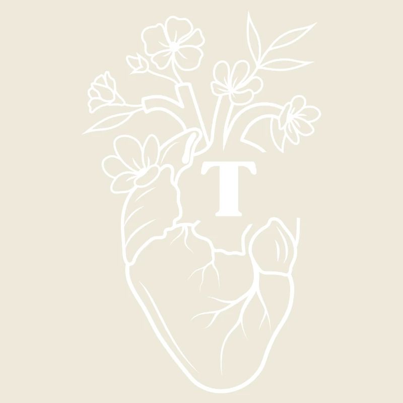 Buchstabe t Herz weiße florale Anatomie