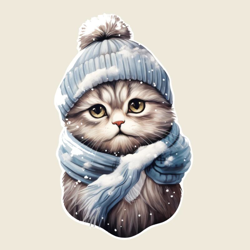 Chat en hiver avec bonnet et écharpe 2