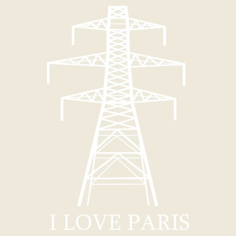 Power pylon as Eiffel Tower "I Love Paris" satire