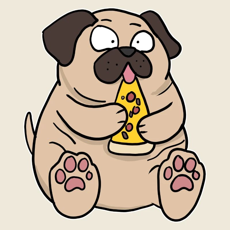 Fat Pug Dog Eating Pizza Funny Comic Style