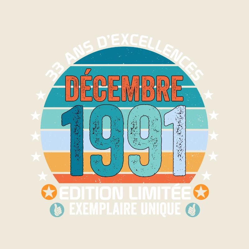 33e anniversaire Décembre 1991 idée Cadeau 33 ans
