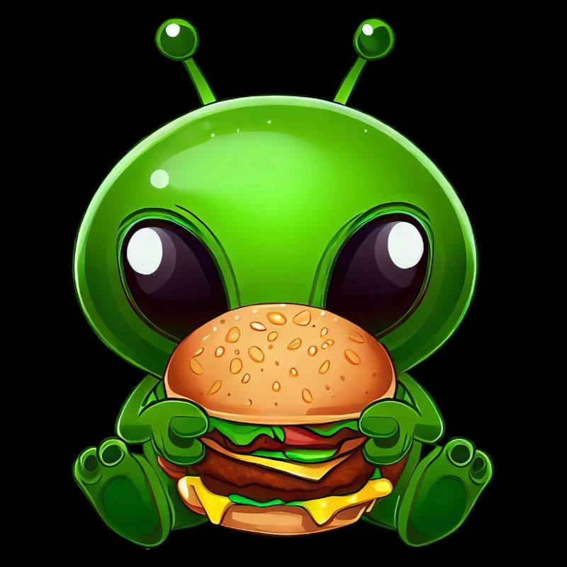 Extraterrestre vert appréciant la restauration rapide