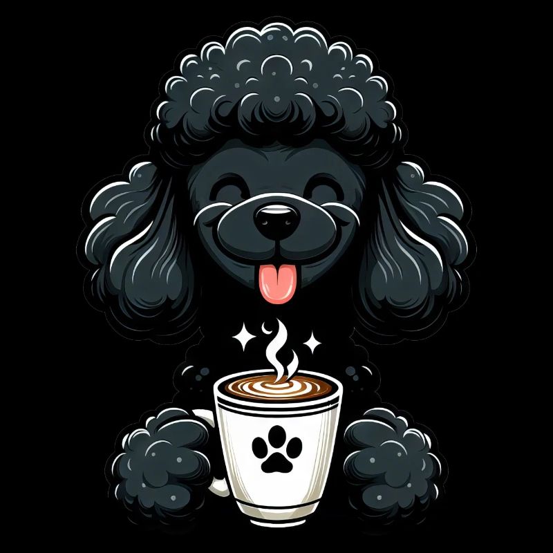 Poodle with coffee for early risers