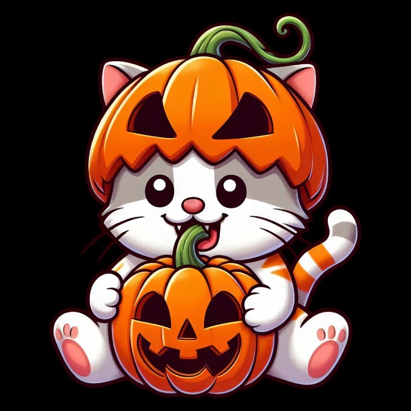 Mignon Halloween chat citrouille dessin animé