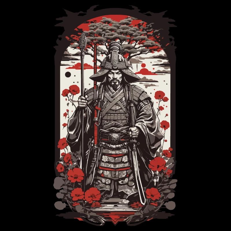 Retro Samurai Shogun & Farbholzschnitt Design